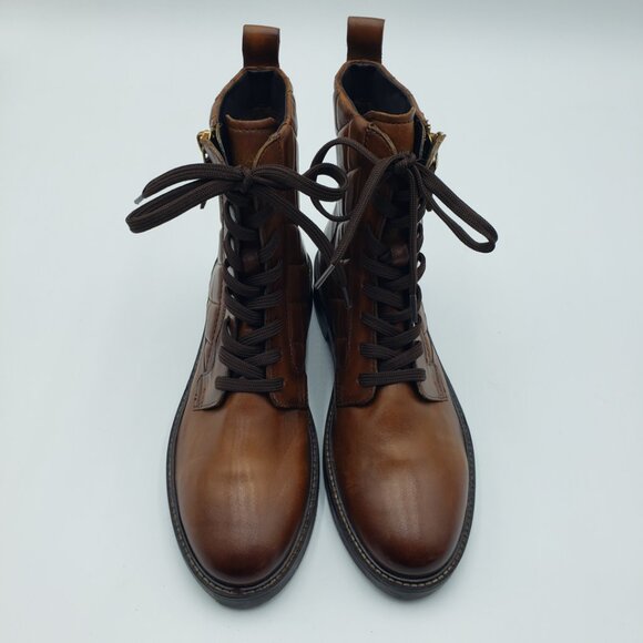 Bagatt Zina Lace Up Quilted Ankle Boots 9 Womens Zipper Leather Cognac Brown - Picture 5 of 10